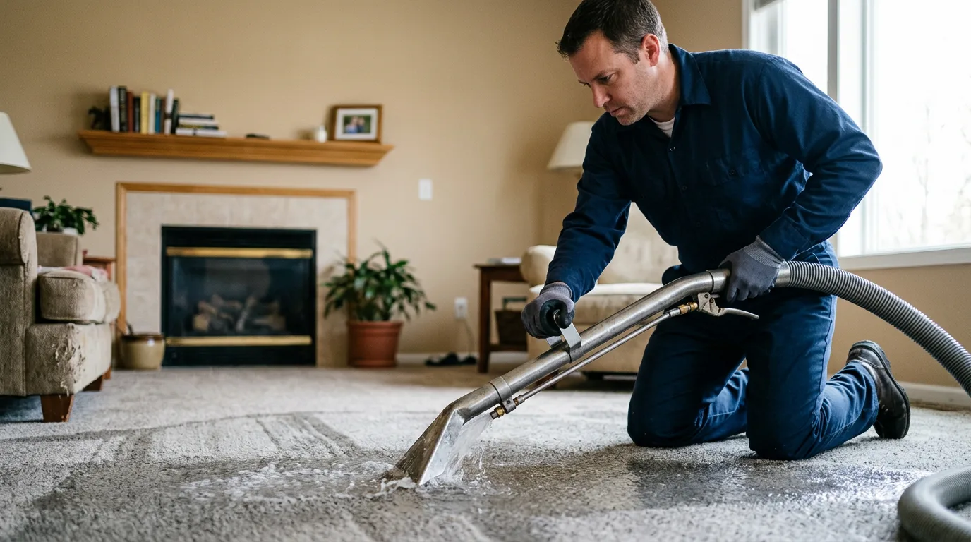 Water damage restoration technician working near Foster, MO